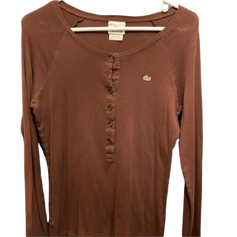 LACOSTE Brown Longsleeve Henley Button Up Shirt Preppy Classic Size 44